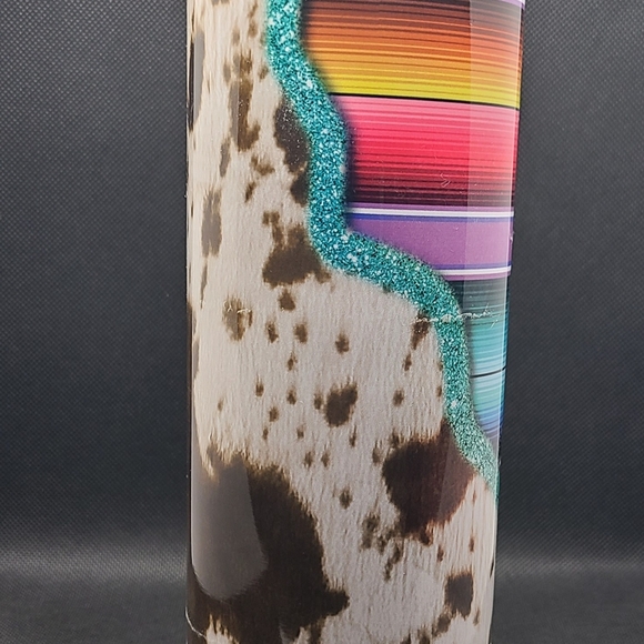 Colorful Serape Striped and Cow Print 30 Ounce Insulated Tumbler - Picture 2 of 9